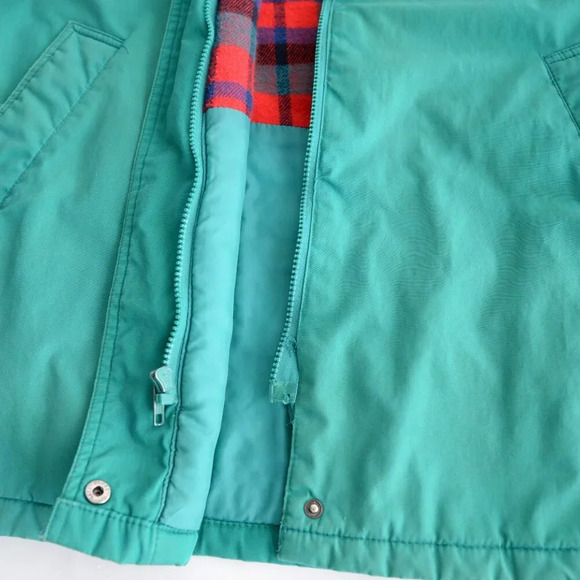 Vintage 90S British Green & Red Checker Liner Zip Up Hooded  Winter Jacket XL - Picture 16 of 16